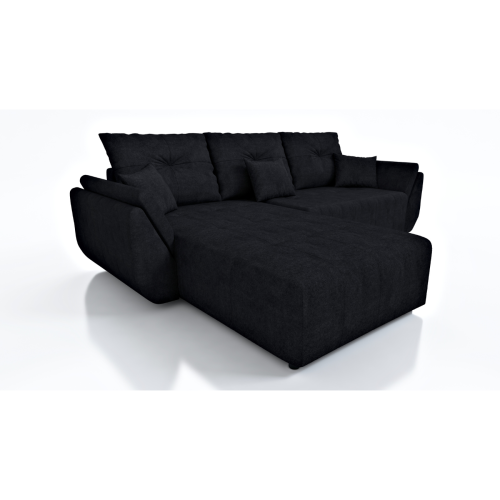 CZARNY NAROŻNIK ROZKŁADANY ROGÓWKA FUNKCJA SPANIA MIRA SPRĘŻYNY POJEMNIK