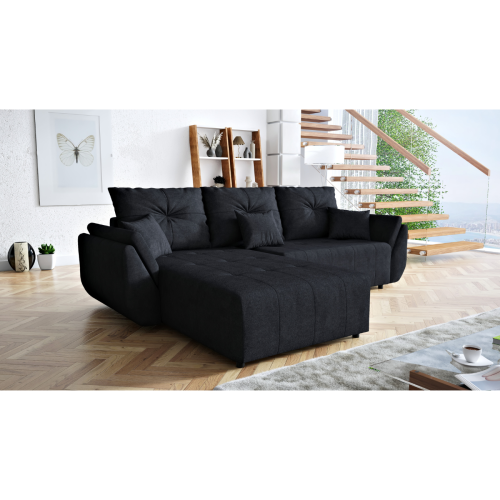 CZARNY NAROŻNIK ROZKŁADANY ROGÓWKA FUNKCJA SPANIA MIRA SPRĘŻYNY POJEMNIK