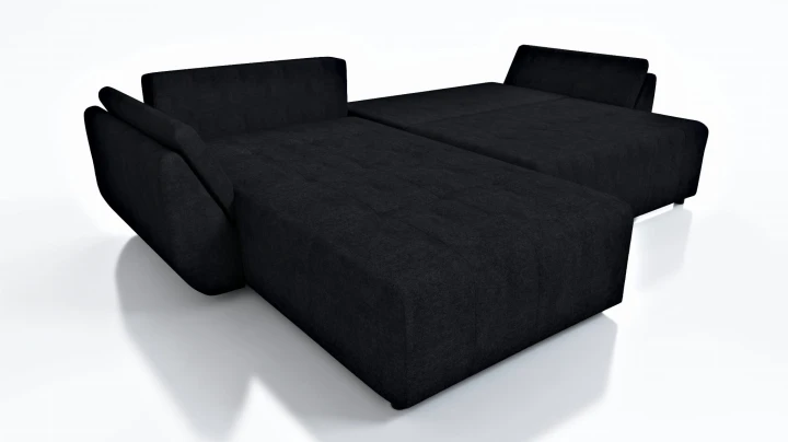 CZARNY NAROŻNIK ROZKŁADANY ROGÓWKA FUNKCJA SPANIA MIRA SPRĘŻYNY POJEMNIK