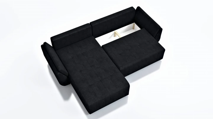 CZARNY NAROŻNIK ROZKŁADANY ROGÓWKA FUNKCJA SPANIA MIRA SPRĘŻYNY POJEMNIK