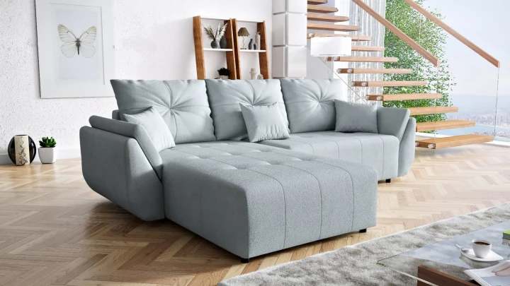 CZARNY NAROŻNIK ROZKŁADANY ROGÓWKA FUNKCJA SPANIA MIRA SPRĘŻYNY POJEMNIK