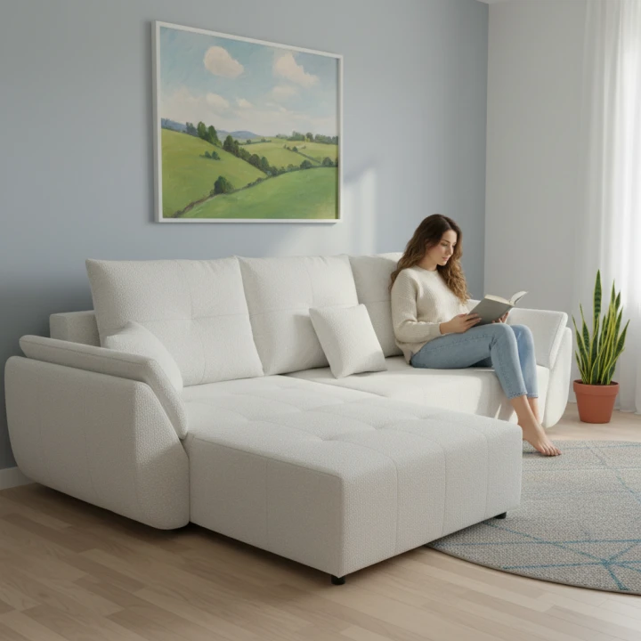 PIKOWANY NAROŻNIK ROZKŁADANY ROGÓWKA FUNKCJA SPANIA MIRA SPRĘŻYNY POJEMNIK tkanina centur