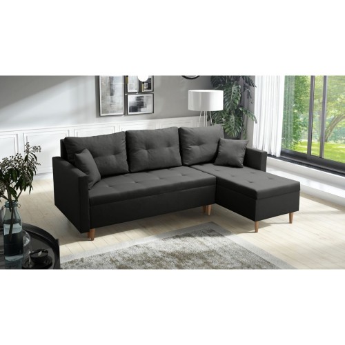 CZARNY NAROŻNIK ROZKŁADANY Z FUNKCJĄ SPANIA SCANDIK PIK 2X POJEMNIK