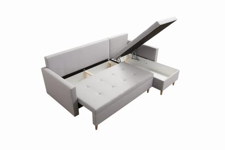 CZARNY NAROŻNIK ROZKŁADANY Z FUNKCJĄ SPANIA SCANDIK PIK 2X POJEMNIK