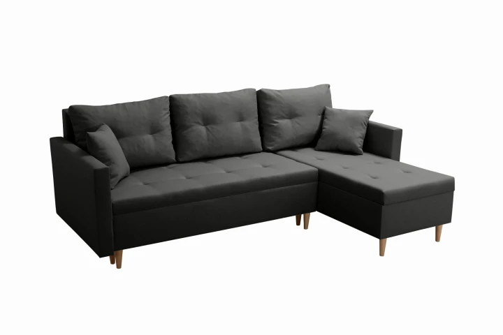 CZARNY NAROŻNIK ROZKŁADANY Z FUNKCJĄ SPANIA SCANDIK PIK 2X POJEMNIK