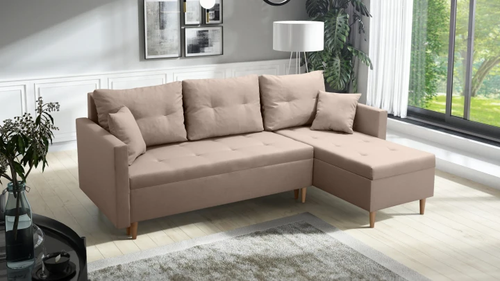 CZARNY NAROŻNIK ROZKŁADANY Z FUNKCJĄ SPANIA SCANDIK PIK 2X POJEMNIK