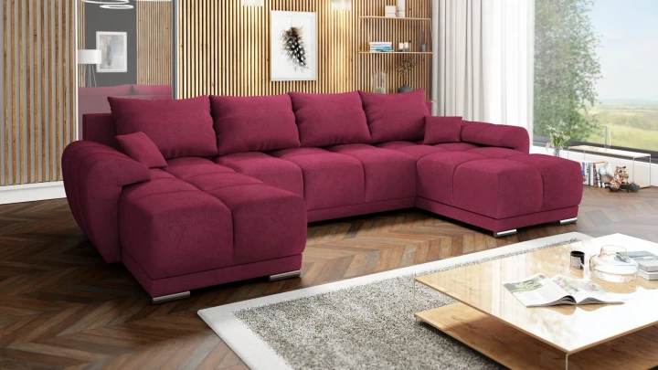 CZERWONY DUŻY NAROŻNIK ROZKŁADANY DO SALONU Z FUNKCJĄ SPANIA HONEY U