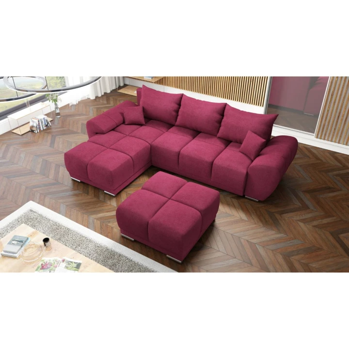 CZERWONY NAROŻNIK ROZKŁADANY ROGÓWKA FUNKCJA SPANIA HONEY L + DUŻA PUFA