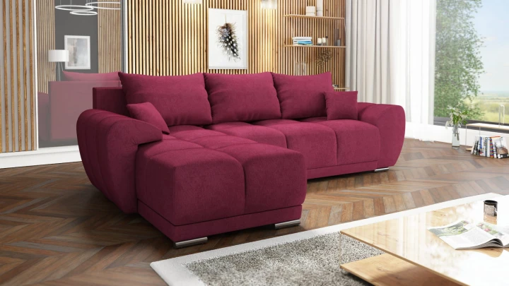 CZERWONY NAROŻNIK ROZKŁADANY ROGÓWKA FUNKCJA SPANIA HONEY L + DUŻA PUFA