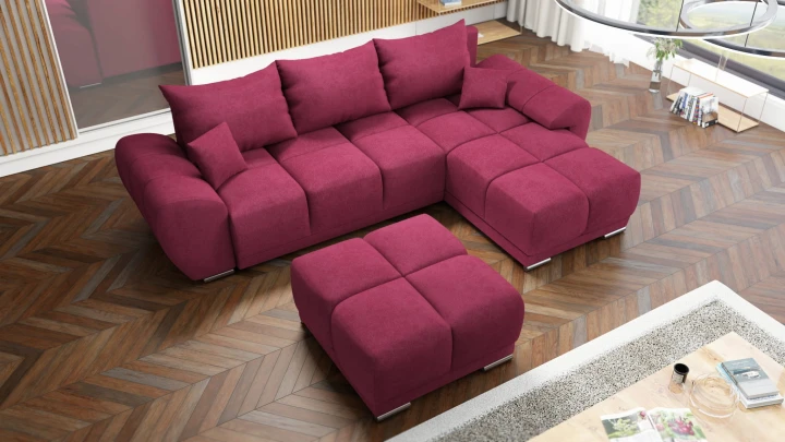 CZERWONY NAROŻNIK ROZKŁADANY ROGÓWKA FUNKCJA SPANIA HONEY L + DUŻA PUFA