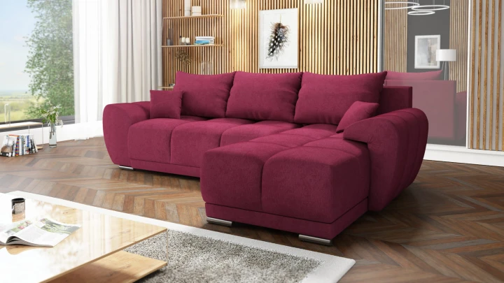 CZERWONY NAROŻNIK ROZKŁADANY ROGÓWKA FUNKCJA SPANIA HONEY L + DUŻA PUFA