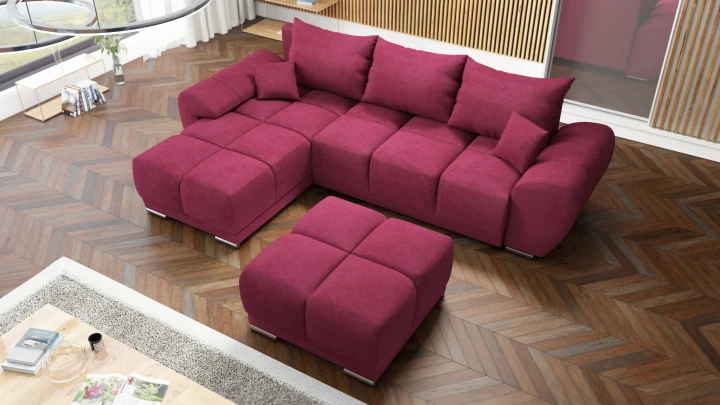 CZERWONY NAROŻNIK ROZKŁADANY ROGÓWKA FUNKCJA SPANIA HONEY L + DUŻA PUFA