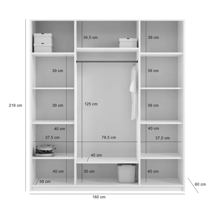 CZTERODRZWIOWA POJEMNA SZAFA GARDEROBA NA UBRANIA LILLE 160 KOLOR- GLINA