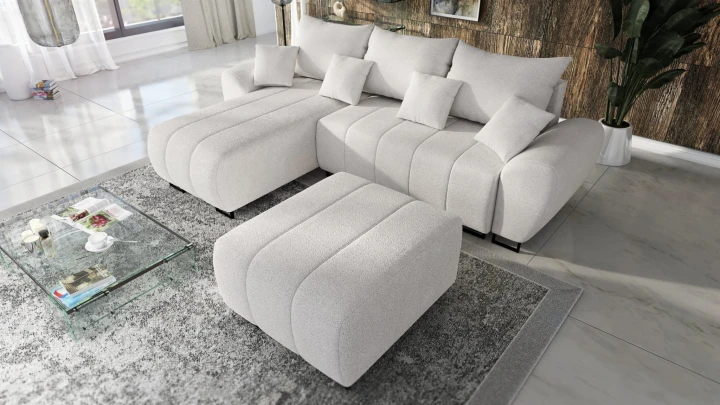 DUŻA PUFA TAPICEROWANA RAGNAR DO SALONU SPRĘŻYNY FALISTE