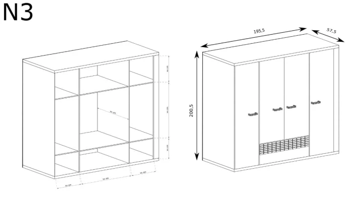 Na zdjęciu przedstawiono DUŻA SZAFA PRZESUWNA GARDEROBA DRĄŻEK SZUFLADY BOHO LED