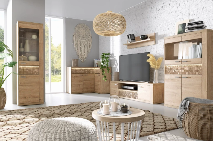 Na zdjęciu przedstawiono DUŻA SZAFA PRZESUWNA GARDEROBA DRĄŻEK SZUFLADY BOHO LED