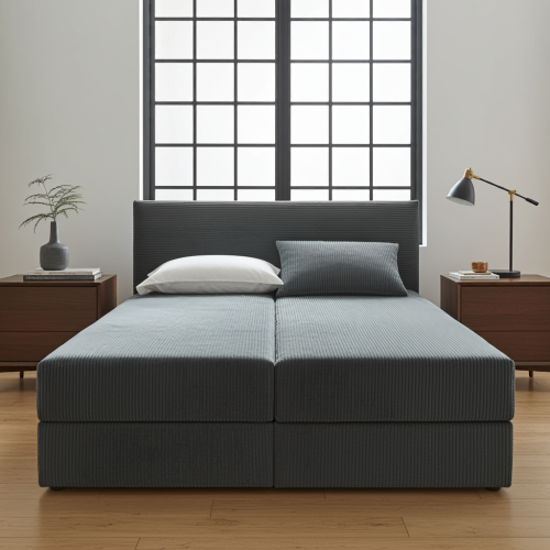 Duże łóżko kontynentalne Cordia 140x200 2x pojemnik z materacem sztruks  DARMOWA DOSTAWA!