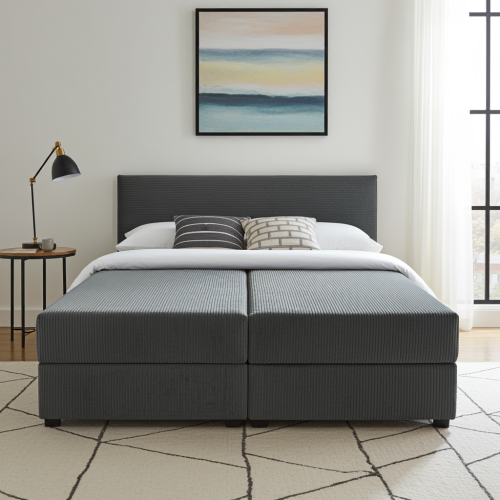 Duże łóżko kontynentalne Cordia 160x200 2x pojemnik z materacem sztruks  DARMOWA DOSTAWA!