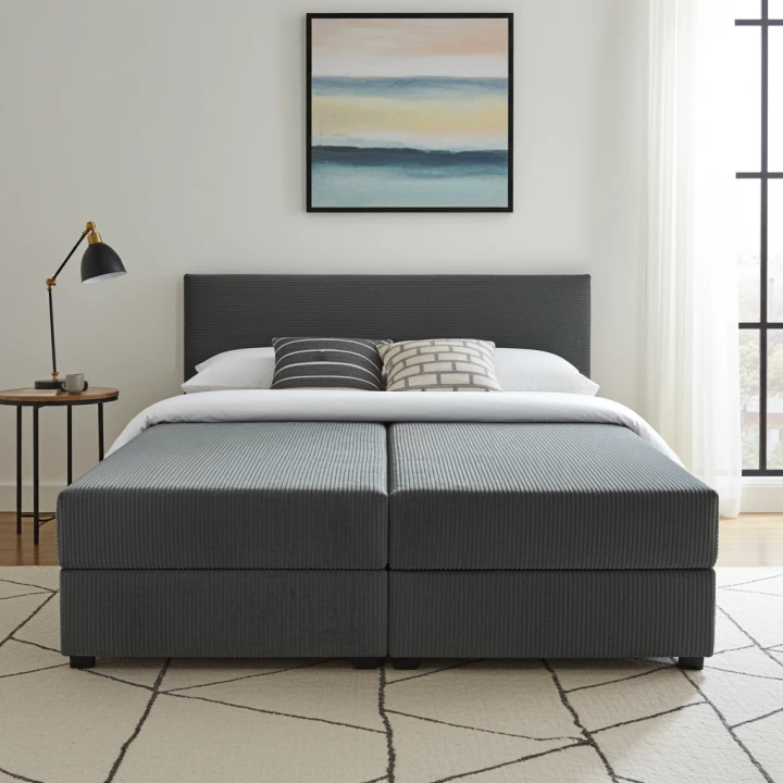 Duże łóżko kontynentalne Cordia 160x200 2x pojemnik z materacem sztruks  DARMOWA DOSTAWA!