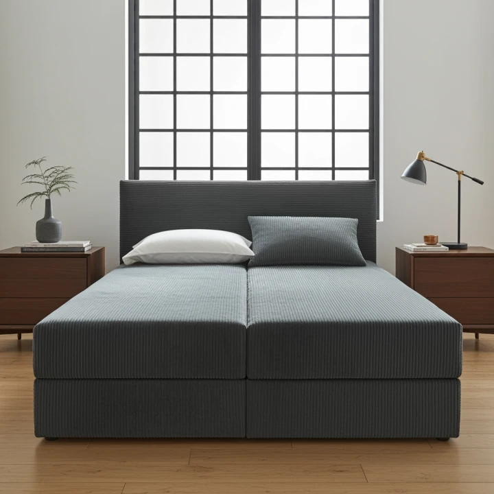 Duże łóżko kontynentalne Cordia 200x200 2x pojemnik z materacem sztruks  DARMOWA DOSTAWA!