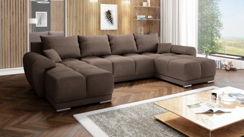 DUŻY BRĄZOWY NAROŻNIK DO SALONU KANAPA ROZKŁADANA ROGÓWKA HONEY U MO-15