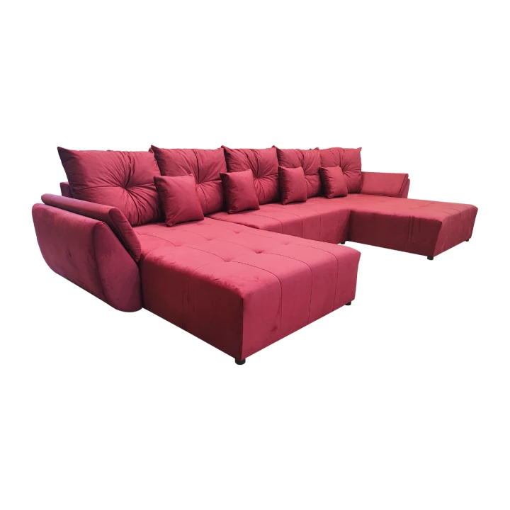 DUŻY CZERWONY NAROŻNIK ROZKŁADANY DO SALONU MIRA SPRĘŻYNY POJEMNIK WELUR