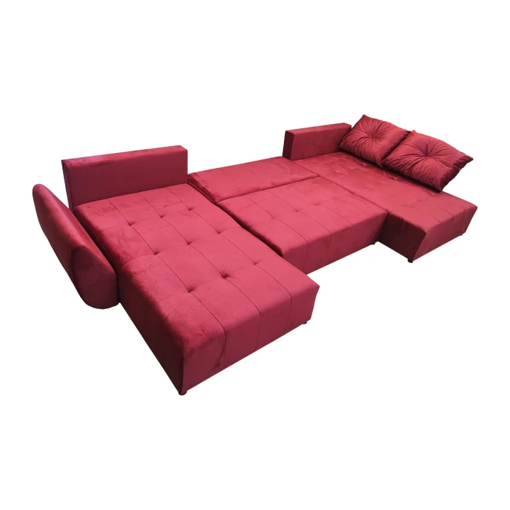 DUŻY CZERWONY NAROŻNIK ROZKŁADANY DO SALONU MIRA SPRĘŻYNY POJEMNIK WELUR