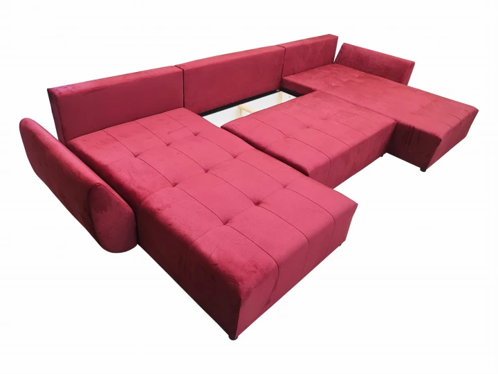 DUŻY CZERWONY NAROŻNIK ROZKŁADANY DO SALONU MIRA SPRĘŻYNY POJEMNIK WELUR