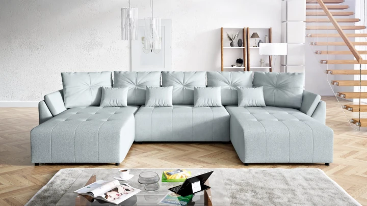 DUŻY NAROŻNIK ROZKŁADANY ROGÓWKA FUNKCJA SPANIA MIRA SPRĘŻYNY POJEMNIK