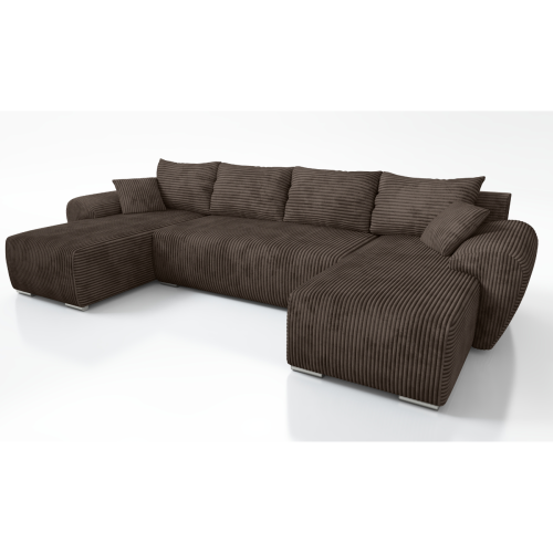 DUŻY BRĄZOWY  NAROŻNIK ROZKŁADANY SZTRUKSOWY Z FUNKCJĄ SPANIA UBO XL 365 CM SZTRUS SPRĘŻYNY