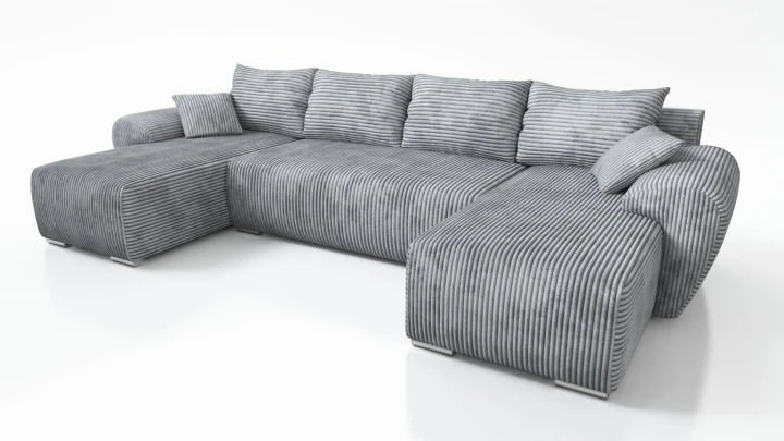 DUŻY BRĄZOWY  NAROŻNIK ROZKŁADANY SZTRUKSOWY Z FUNKCJĄ SPANIA UBO XL 365 CM SZTRUS SPRĘŻYNY