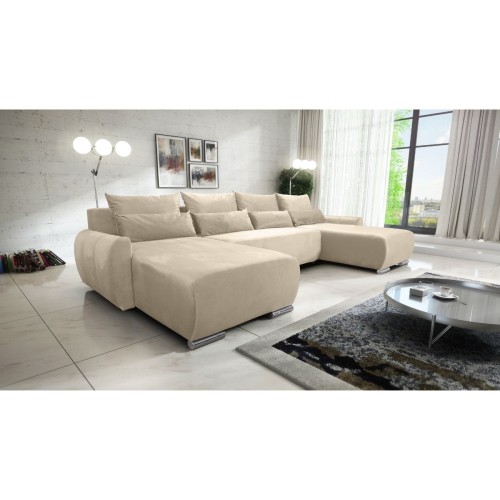 DUŻY NOWOCZESNY BEŻOWY NAROŻNIK FUNKCJA SPANIA KODA XL