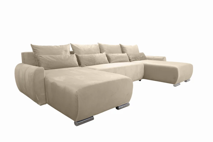 DUŻY NOWOCZESNY BEŻOWY NAROŻNIK FUNKCJA SPANIA KODA XL