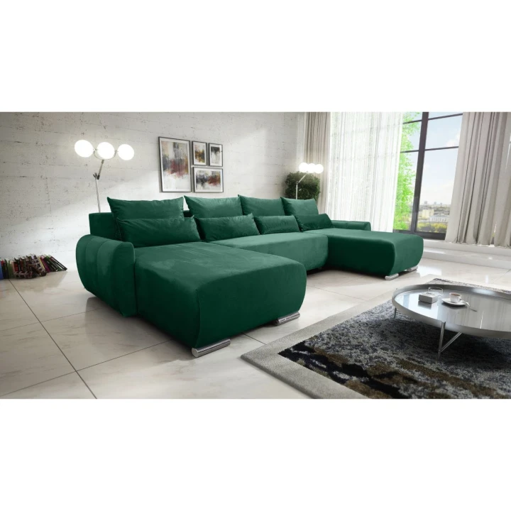 DUŻY NOWOCZESNY NAROŻNIK FUNKCJA SPANIA KODA XL ZIELEŃ BUTELKOWA