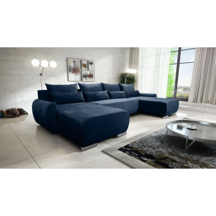 DUŻY NOWOCZESNY NIEBIESKI NAROŻNIK FUNKCJA SPANIA KODA XL