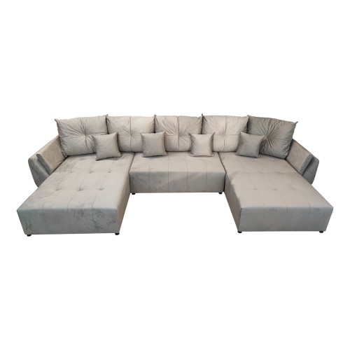 DUŻY SZARY NAROŻNIK ROZKŁADANY FUNKCJA SPANIA MIRA SPRĘŻYNY POJEMNIK WELUR