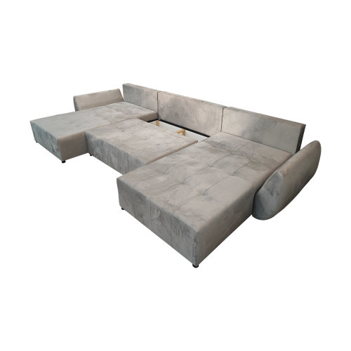 DUŻY SZARY NAROŻNIK ROZKŁADANY FUNKCJA SPANIA MIRA SPRĘŻYNY POJEMNIK WELUR