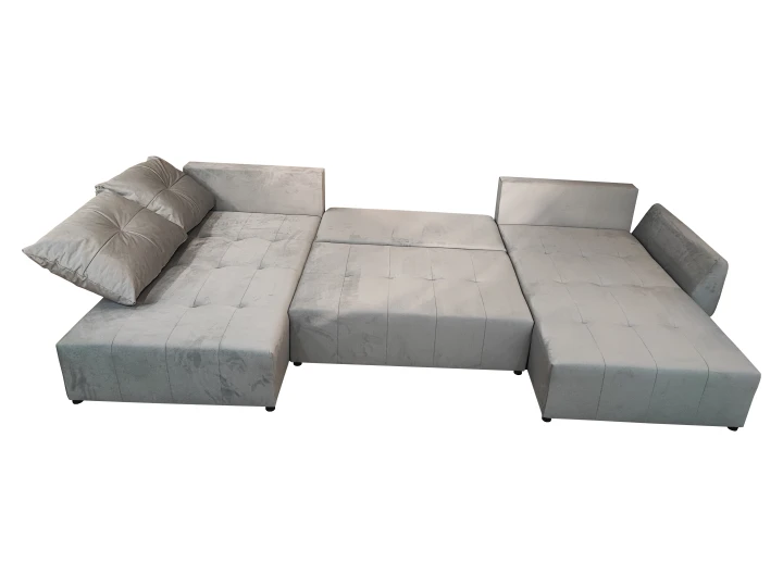 DUŻY SZARY NAROŻNIK ROZKŁADANY FUNKCJA SPANIA MIRA SPRĘŻYNY POJEMNIK WELUR