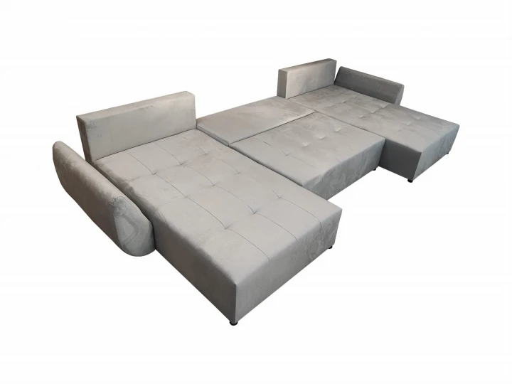 DUŻY SZARY NAROŻNIK ROZKŁADANY FUNKCJA SPANIA MIRA SPRĘŻYNY POJEMNIK WELUR