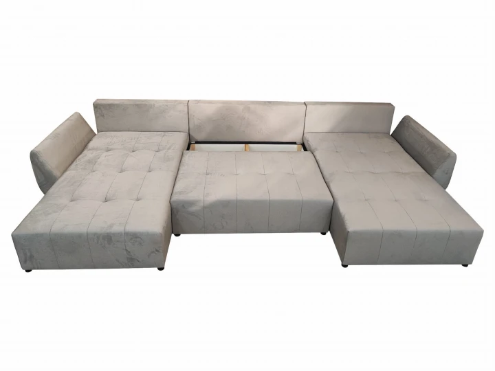 DUŻY SZARY NAROŻNIK ROZKŁADANY FUNKCJA SPANIA MIRA SPRĘŻYNY POJEMNIK WELUR