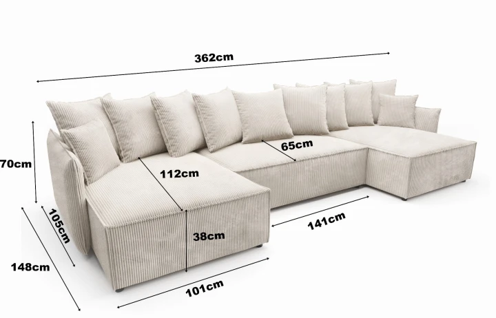 DUŻY SZTRUKSOWY NAROŻNIK ROZKŁADANY Z FUNKCJĄ SPANIA ROSSO XL