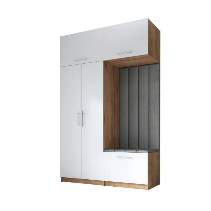 SZAFA DO PRZEDPOKOJU GARDEROBA NA KORYTARZ LILO 150 V BIAŁY / CRAFT ZŁOTY