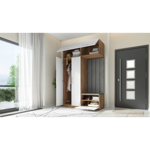 SZAFA DO PRZEDPOKOJU GARDEROBA NA KORYTARZ LILO 150 V BIAŁY / CRAFT ZŁOTY