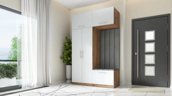 SZAFA DO PRZEDPOKOJU GARDEROBA NA KORYTARZ LILO 150 V BIAŁY / CRAFT ZŁOTY