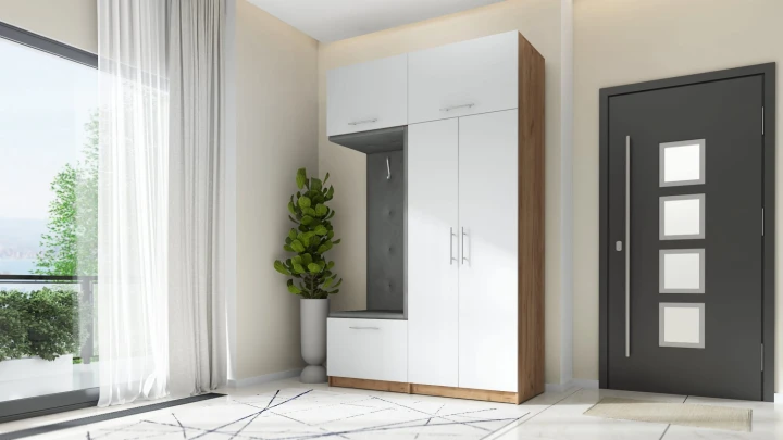 SZAFA DO PRZEDPOKOJU GARDEROBA NA KORYTARZ LILO 150 V BIAŁY / CRAFT ZŁOTY