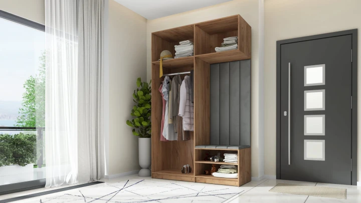 SZAFA DO PRZEDPOKOJU GARDEROBA NA KORYTARZ LILO 150 V BIAŁY / CRAFT ZŁOTY