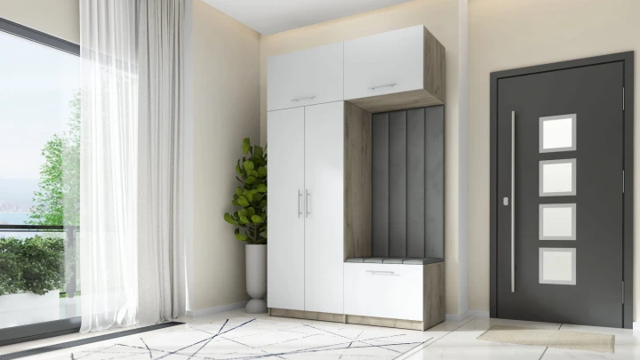 SZAFA DO PRZEDPOKOJU GARDEROBA NA KORYTARZ LILO 150 V BIAŁY / CRAFT ZŁOTY