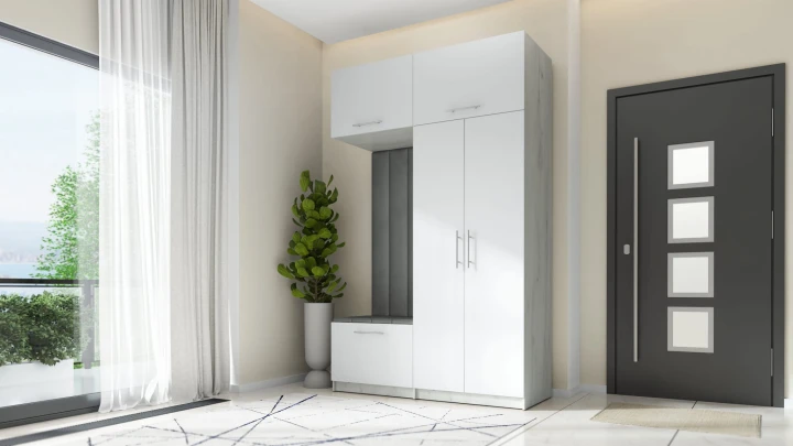 SZAFA DO PRZEDPOKOJU GARDEROBA NA KORYTARZ LILO 150 V BIAŁY / CRAFT ZŁOTY