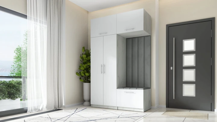 SZAFA DO PRZEDPOKOJU GARDEROBA NA KORYTARZ LILO 150 V BIAŁY / CRAFT ZŁOTY