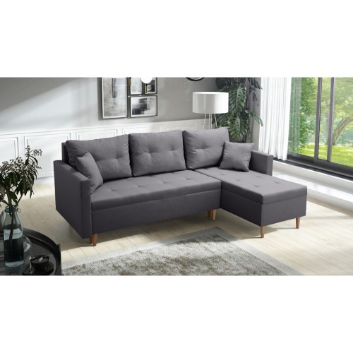 GRAFITOWY NAROŻNIK ROZKŁADANY Z FUNKCJĄ SPANIA SCANDIK PIK 2X POJEMNIK